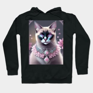 Siamese Cat with Gemstones and Pink Flowers Hoodie